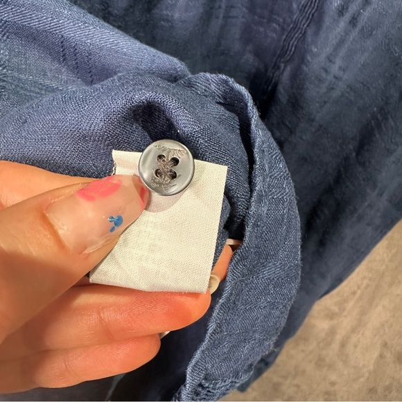 Tommy Bahama Linen Camp Shirt Pintuck Pleats Dual Pockets Navy Blue Men’s L - Picture 11 of 11